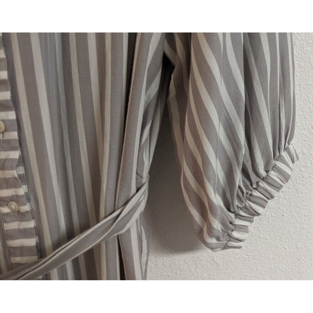 Women's Ann Taylor Loft Lounge Gray & White Striped Button Front Belted Dress M - Picture 10 of 11